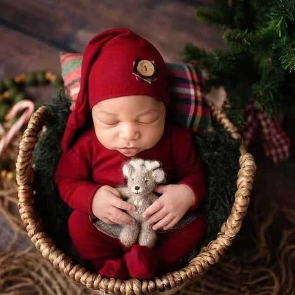 Newborn Photography Christmas Footed Romper with Hat