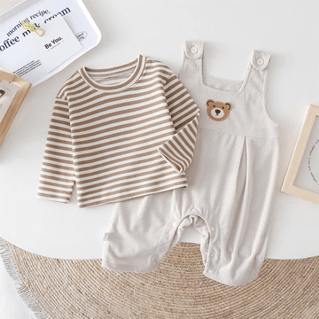 Baby Striped Shirt Bear Strap Suspender Set