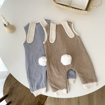 Baby Solid Color Button 3D Ears Sleeveless Romper