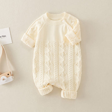Baby Twist Solid Color Knitted Apricot Romper