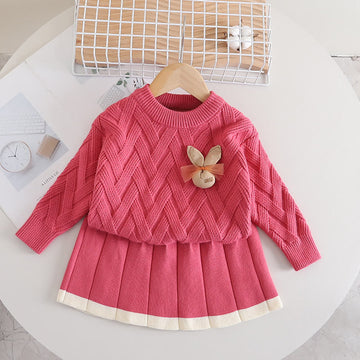 Toddler Girl 3D Bunny Knitted 2 Pieces Set