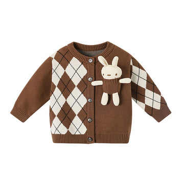 Toddler Knitted 3D Bunny Diamond Cardigan