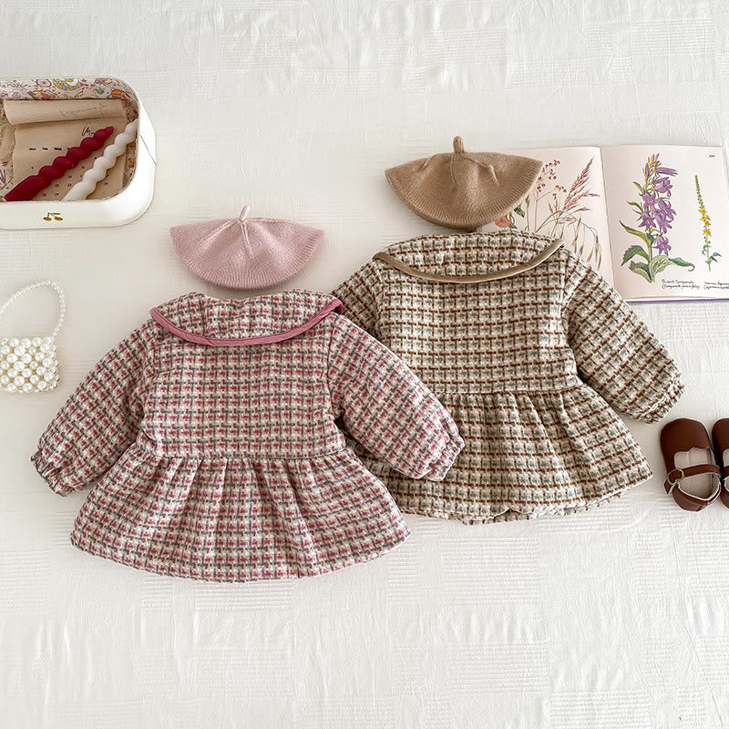Baby Girl Bow Quilted Lapels Coat