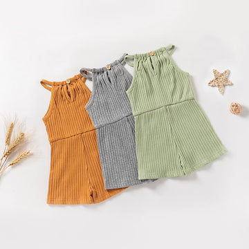 Baby Toddler Solid Color Ribbed Camisole Romper