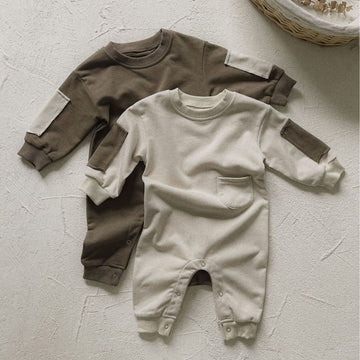 Baby Small Pocket Elbow Patch Earthy Color Romper