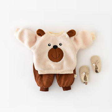 Baby Cartoon Bear Fleece 3D Ears Sweatshirt