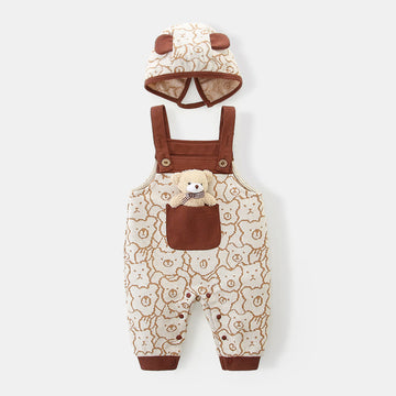 Baby Bear Brown Overalls with Doll and Hat