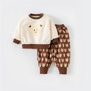 Baby Cartoon Bear Heart Fleece 2 Pieces Set