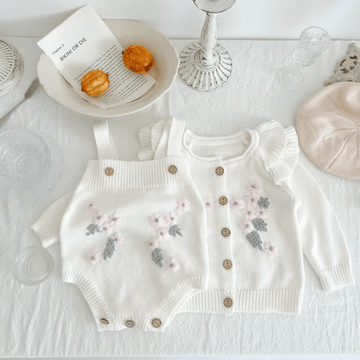 Floral Embroidered Knitted Overalls / Cardigan