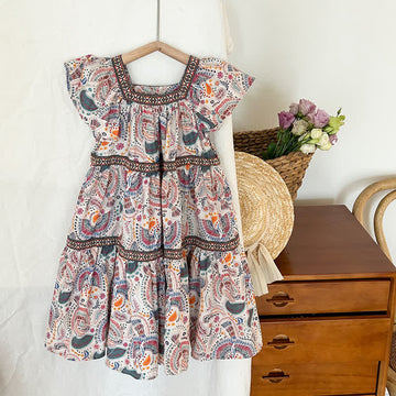 Toddler Girl Bohemia Square Neck Loose Dress