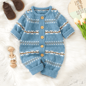 Baby Button Diamond Knitted Retro Style Romper
