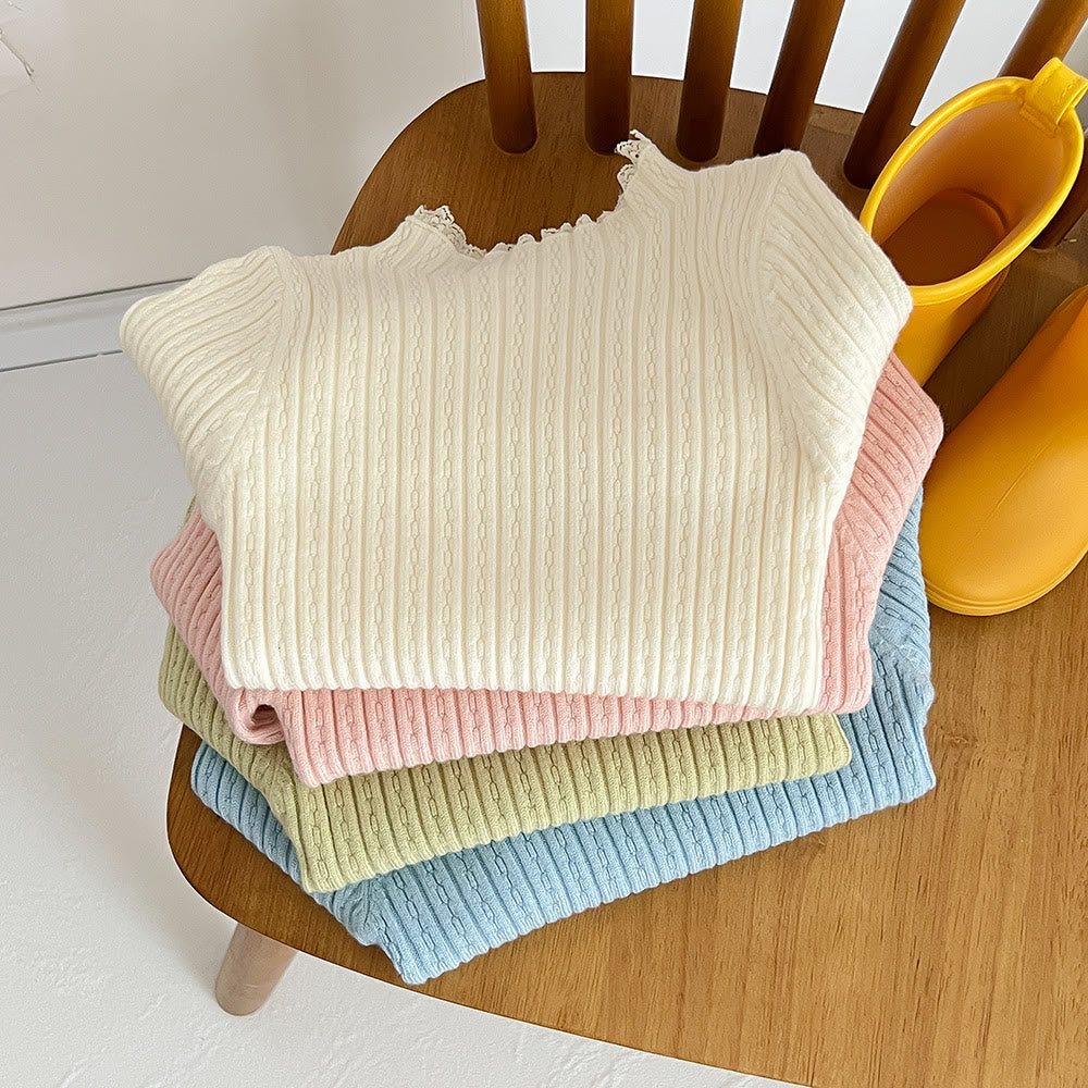 Toddler Girl Lace Solid Color Soft T-shirt