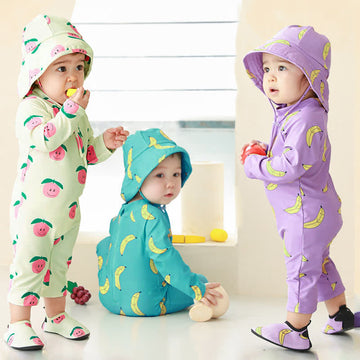 Toddler Apple Banana Swimsuit with Sun Hat