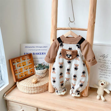 Baby Brown Cartoon Lovely Bear Pocket 2 Pieces Set
