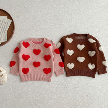 Baby Knitted 3D Heart Jacquard Sweater