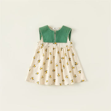 Toddler Girl Lapel Collar Flower Sleeveless Dress