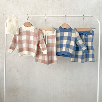Baby Plaid Knitted Casual 2 Pieces Set