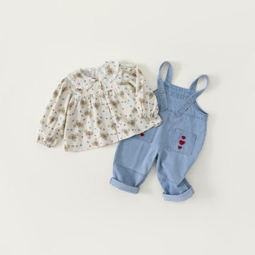 Toddler Girl Bunny Blouse and Heart Suspender Set