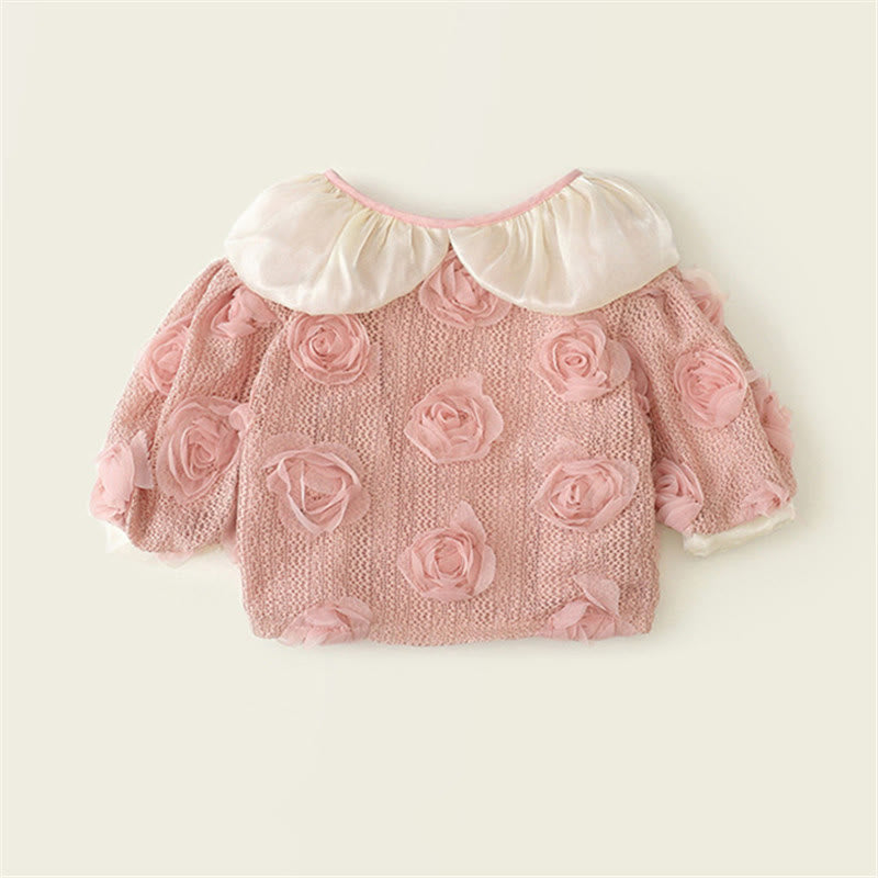 Toddler Girl Rose Lapels Sweet Cardigan