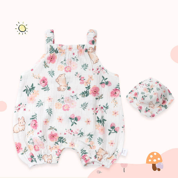 Baby Rabbit  Flowers Romper and Hat Set