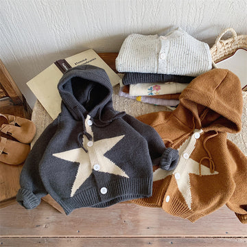 Toddler Colour Block Knitted Star Hooded Coat