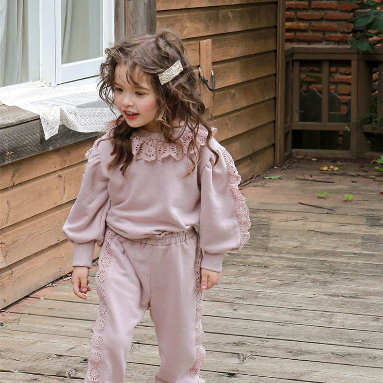 Toddler Girl Lace Sweet Solid Color Sweatshirt