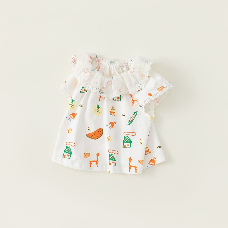 Toddler Girl Lace Collar Graffiti Tee