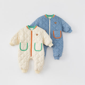 Baby Cartoon Bear Fleece Lined Warm Zipper Romper