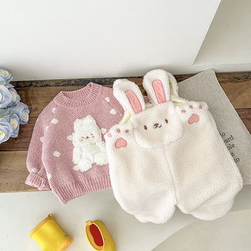 Baby Fleece Bunny White Cute Overalls