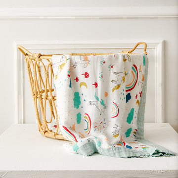 Rainbow Horse Four Layer Baby Bamboo Blanket