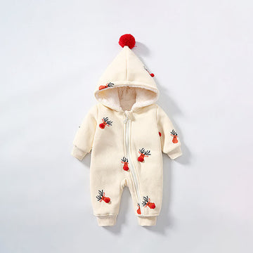 Baby Beige Deer Hooded Warm Romper