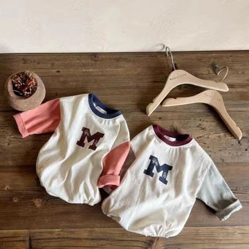 M Baby Contrast Sleeves Letter Bodysuit