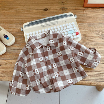 Baby Toddler Plaid Panda Lapels Shirt