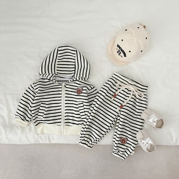 Baby Striped Bear Hooded Sweatsuit 2 Pieces Set