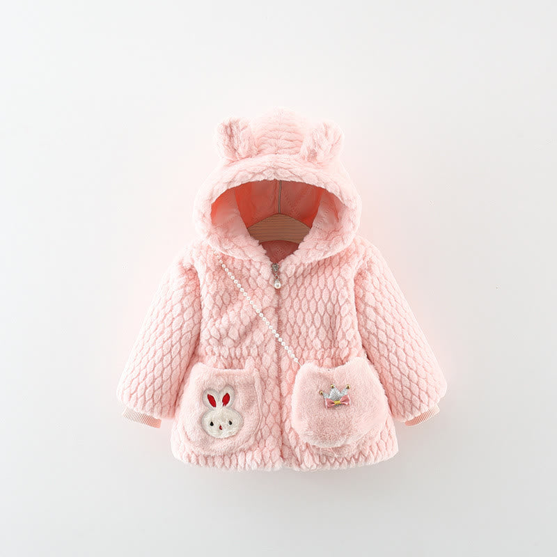 Baby Girl Bunny Hooded Fleece Coat with Bag