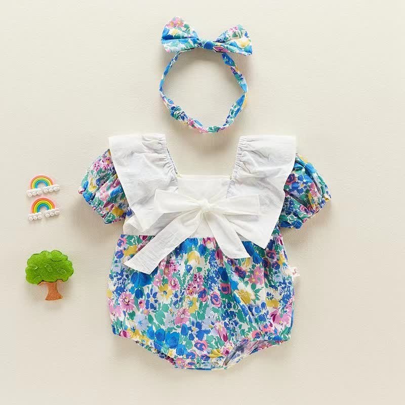 Baby Bowknot Flower Bodysuit with Headband