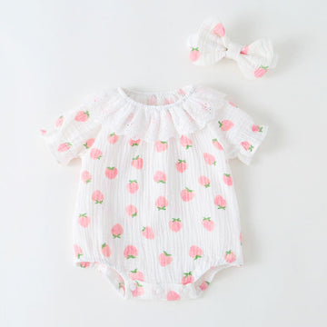 Baby Strawberry Flounce Bodysuit With Headband