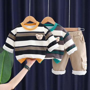 Toddler Bear Striped Fleece Lined 2 Pieces Set