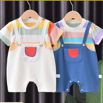 Baby Watermelon Striped Splicing Fake 2 Pieces Romper