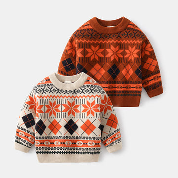 Toddler Retro Style Diamond Round Neck Sweater
