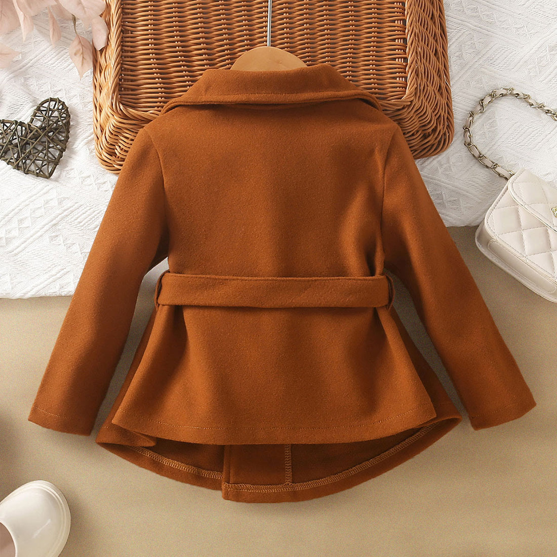 Toddler Girl Brown Lapels Bow Coat