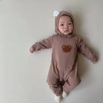 Baby Embroidered Bear Dot Bodysuit with Bonnet