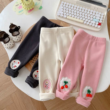 Baby Toddler Cartoon Patch Fleece Lined Leggings