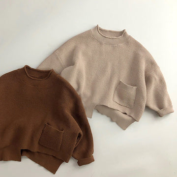 Toddler Solid Color Pocket Loose Sweater