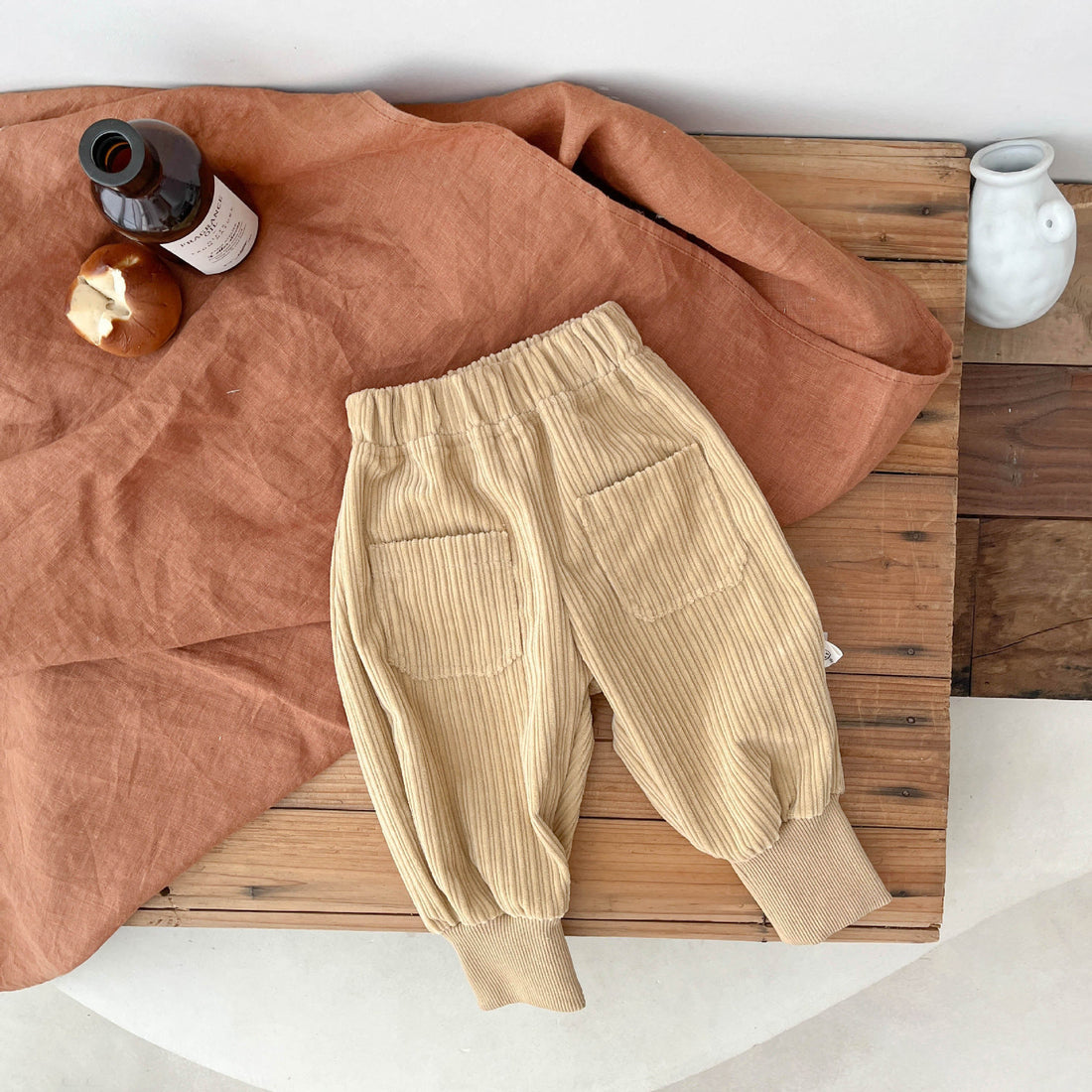 Baby Casual Solid Color Corduroy Jogger Pants