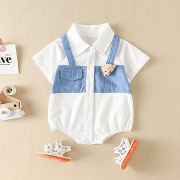 Baby Bear Splicing Denim Bodysuit