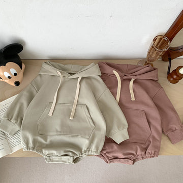 Baby Solid Color Pocket Ear Hooded Bodysuit