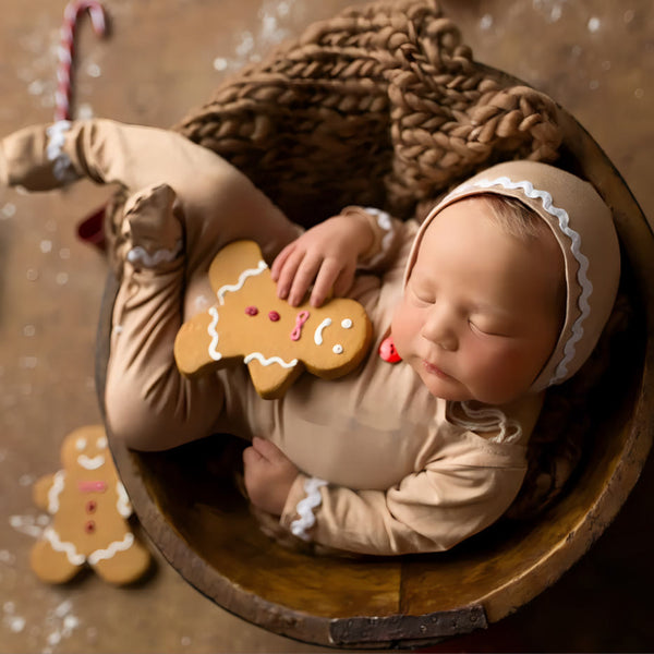 Newborn Photography Gingerbread Man Romper with Hat