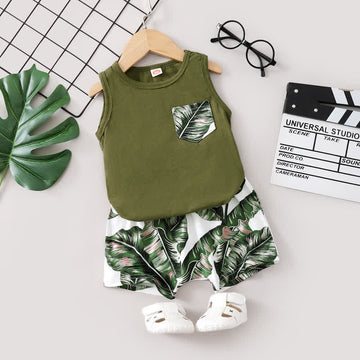 Baby Leaves Sleeveless Tee and Shorts Set