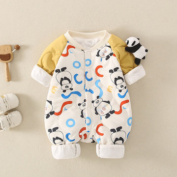 Baby 3D Panda Slogan Graffiti Quilted Romper